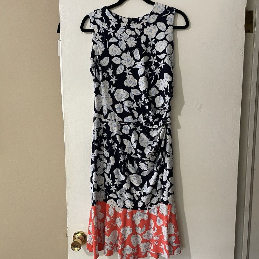 Eliza J Blue White Coral Sheath Dress‎ Size 10